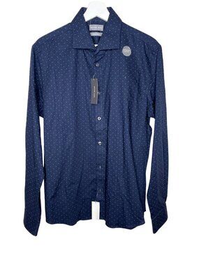 Michael Kors Mens Slim Fit Shirt Large Blue Pattern Button Down